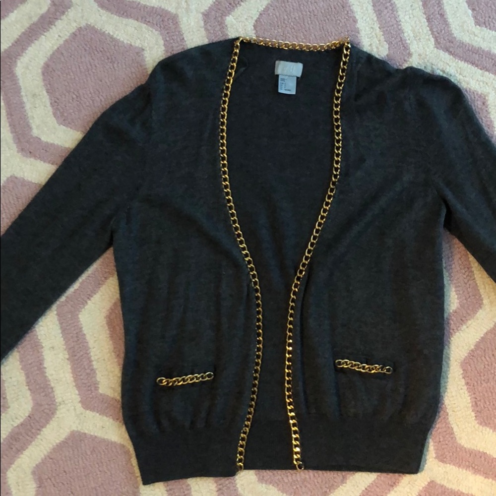 H&M Grey Cardigan with Gold Chain Embellishment